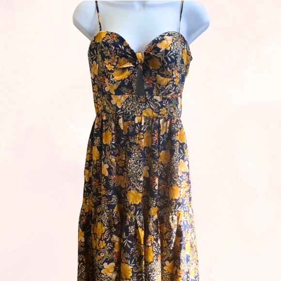 Blue and Yellow Floral Dress With Front Bow - Picture 1 of 4